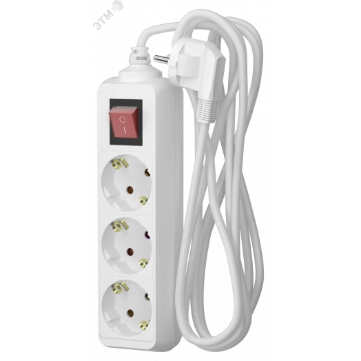 Удлинитель сетевой  16-53ЕS, 5м, 3 розетки, 16А, с выкл., с заземл., Белый