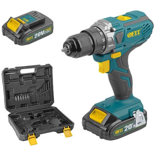 Дрель-Шуруповерт аккумуляторная 20 В, 0-400/1400 об/мин, 40 Нм, 2, Li-Ion 2,0 Ач, 1,25 ч., резиновая накладка, кейс