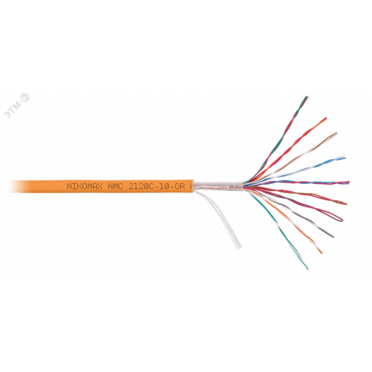 Кабель U/UTP 10 пар, Кат.3 (Класс C), 16МГц, одножильный, BC (чистая медь), 26AWG (0,405мм), полимерный материал нг(А)-HF, внутренний, оранжевый, 305м