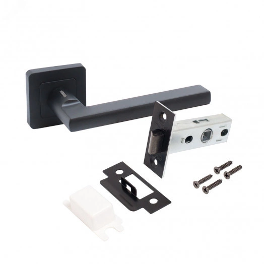 Комплект ручек и защелка АЛЛЮР АРТ ВЕНСАН BL+L45-8 BL (26150/S45) матовый черный