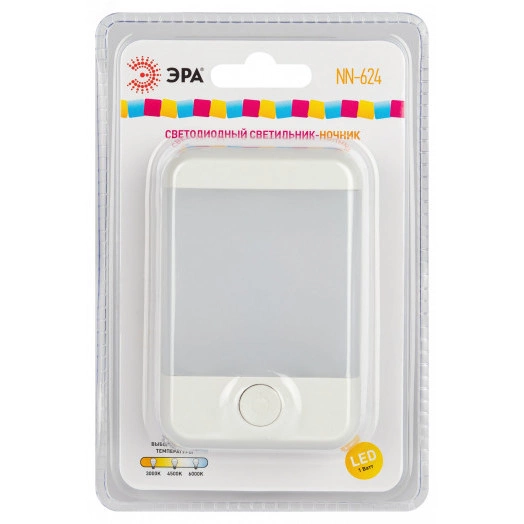 Ночник - светильник светодиодный NN-624-SW-W в розетку с выключателем белый