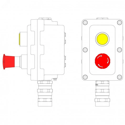 Пост управления взрывонепроницаемый из алюминия LCSD-02-B-MB-L1Y(220)x1-P6E(11)x1-PBMB-KA2MHK