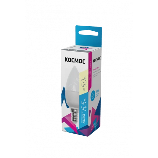 Лампа светодиодная LED 6.5Вт Свеча 220В Е14 D37х100 3000К теплый 520 лм