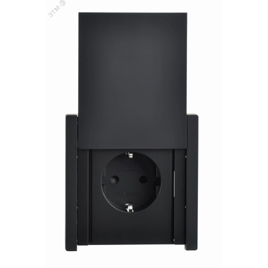 FORTE&PIANO Розетка 1-местная с заземлением с защитными шторками и крышкой безвинтовое крепление 16А IP44 FP119 черный IEK