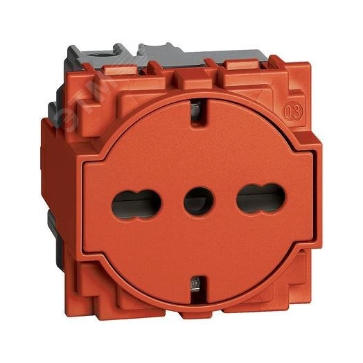 LIVING NOW. Розетка немецкого/итальянского стандарта с плоской лицевой панелью 10/16А 2 модуля.Цвет Красный.