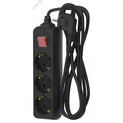 Удлинитель сетевой  16-53ЕS, 5м, 3 розетки, 16А, с выкл., с заземл., Черный