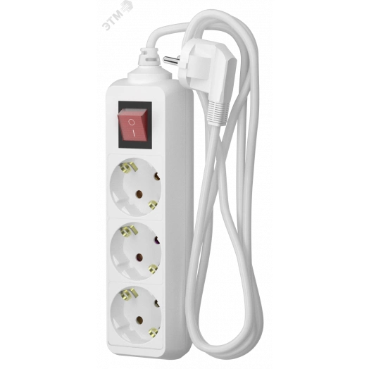 Удлинитель сетевой  16-23ЕS, 2м, 3 розетки, 16А, с выкл., с заземл., Белый