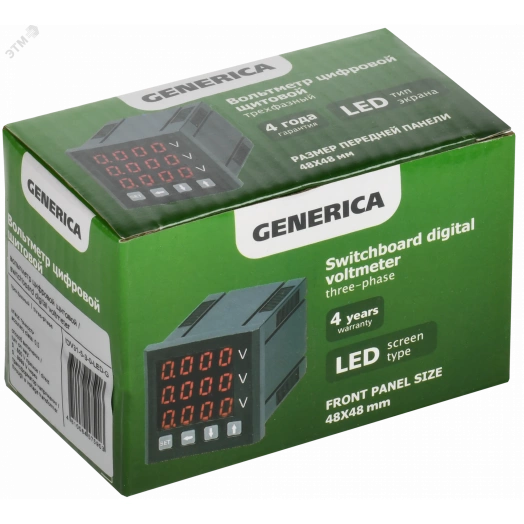 Вольтметр цифровой щитовой трехфазный 48х48мм LED GENERICA