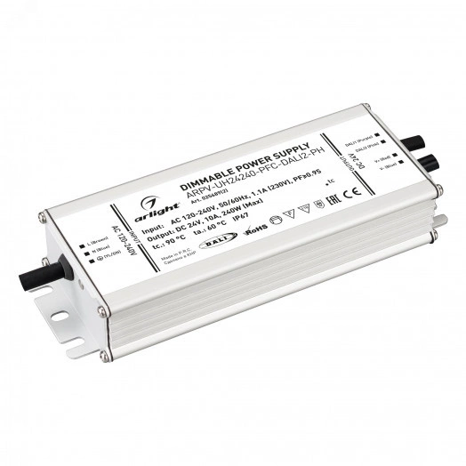 Блок питания ARPV-UH24240-PFC-DALI2-PH (24V, 10.0A, 240W) (IP67 металл, 7 лет)