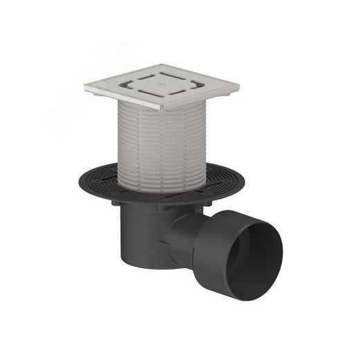 Трап горизонтальный регулируемый ТП-5100N-3000 для внутренней канализации 75,110 мм, с решеткой из нержавеющей стали 15х15 см и с незамерзающим запахозапирающим устройством