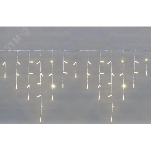 Гирлянда светодиодная Бахрома (Айсикл), 2,4х0,6м, 88 LED ТЕПЛЫЙ белый, белый ПВХ, IP65, эффект мерцания, 230В