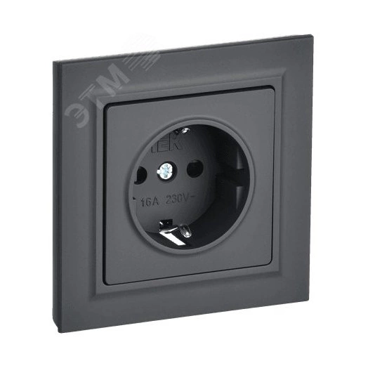 BRITE Розетка 1 пост с заземлением с защитными шторками 16А в сборе РСР14-1-0-БрГ графит IEK