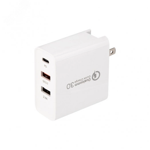 Устройство сетевое зарядное для iPhone, iPad 2xUSB+USB Type-С, переход+адап, 48W белое,