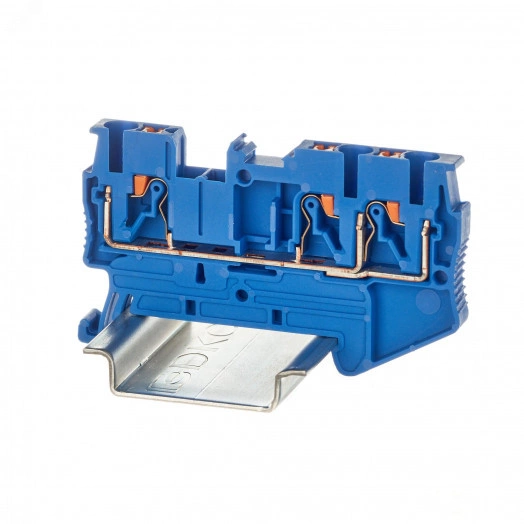 Клемма проходная, зажим push-in, 3 точки подключения, 2.5 кв.мм, синяя