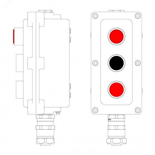 Пост управления взрывонепроницаемый из алюминия LCSD-03-B-MC-L1R(220)x1-P1B(11)x1-P1R(11)x1-PCMB-KAEPM3MHK-26