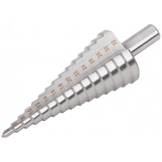 Сверло ступенчатое HSS по металлу, 15 ступеней, 4-32 мм