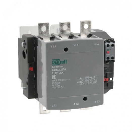 Контактор 265А 220В АС АС3 АС4 1НО+1НЗ КМ-102