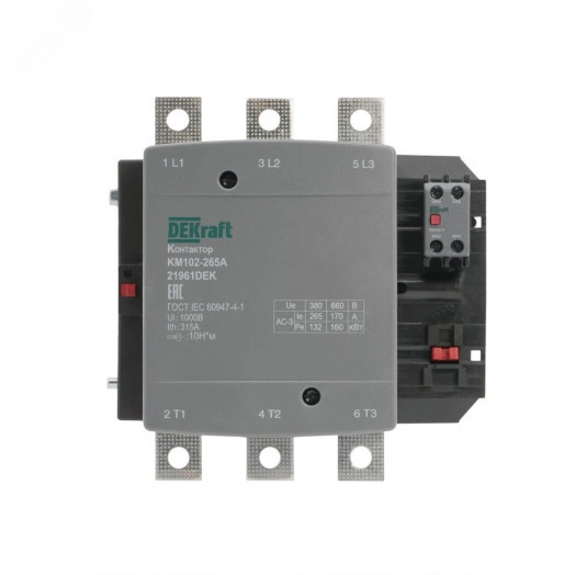 Контактор 265А 220В АС АС3 АС4 1НО+1НЗ КМ-102