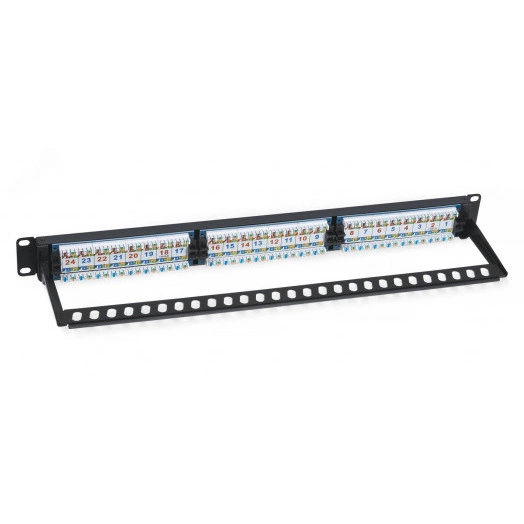 Патч-панель 19' (1U). 24 порта RJ-45. категория 6.Dual IDC. с задним кабельным организатором