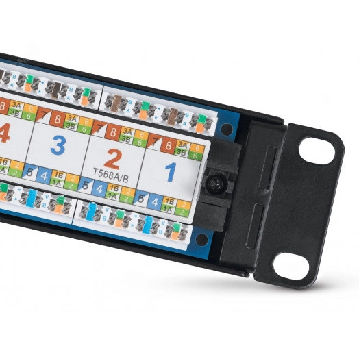 Патч-панель 19' (1U). 24 порта RJ-45. категория 6.Dual IDC. с задним кабельным организатором