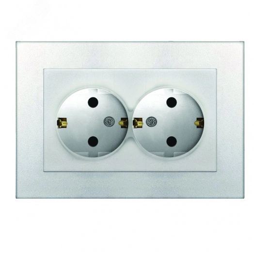 Розетка двухместная UNIVersal серия Афина с/з, с/у, 16А, 220В, серебро (еврослот), механизм