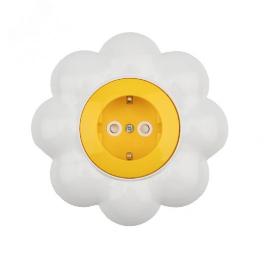 Розетка одноместная KRANZ HAPPY Ромашка скрытой установки, заземл и шторками, желтая/белая