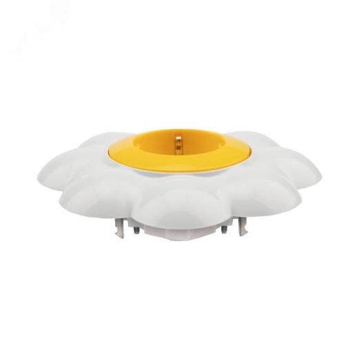 Розетка одноместная KRANZ HAPPY Ромашка скрытой установки, заземл и шторками, желтая/белая