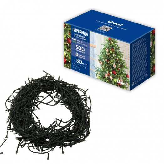 Гирлянда светодиодная 50м 500 светодиодов Провод зеленый ULD-S5000-500/DGA WHITE IP20