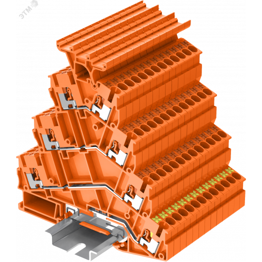 Клемма TP 4-уровневая, угловая с держателем маркировки, с земля, Push-in, сечение 2,5 мм. кв., оранжевая