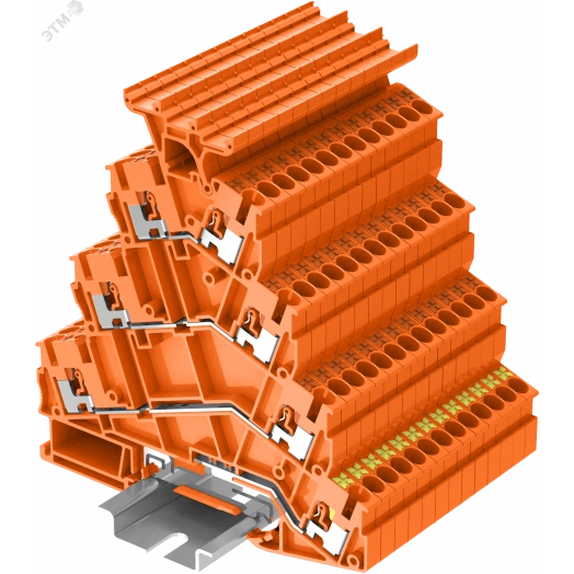 Клемма TP 4-уровневая, угловая с держателем маркировки, с земля, Push-in, сечение 2,5 мм. кв., оранжевая