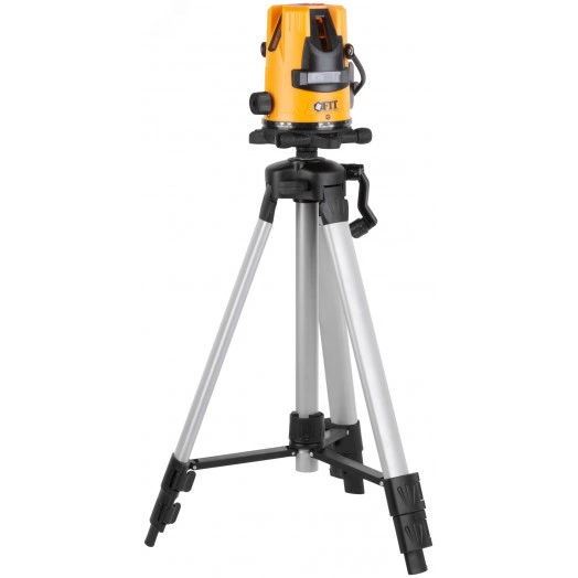 Уровень лазерный самоуспокаивающийся, зеленые лучи, горизонталь + 4 вертикали, диапазон 20 м, Li-Ion аккум., 2 уровня яркости, тренога, алюминиевый кейс