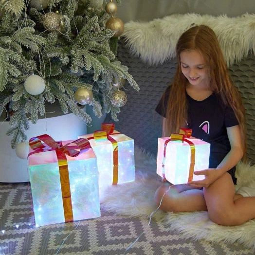 ULD-R509 USB GIFTBOX SET Светильник декоративный «Коробки с подарками», с USB проводом. Набор из 3штук. 300 светодиодов. Белый свет. Цвет корпуса радужный. TM Uniel