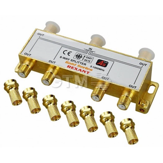Делитель ТВ х 6 + 7шт. F  BOX 5-1000 МГц GOLD, REXANT