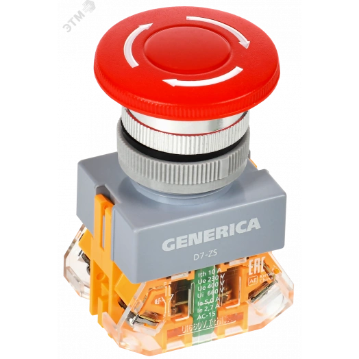 Кнопка D7-ZS Грибок d=22мм 1з+1р пов. с фикс. кр. GENERICA