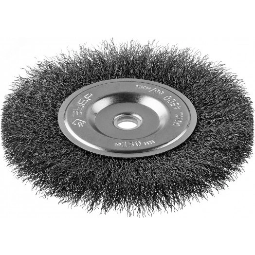 Щетка дисковая для точильно-шлифовального станка, витая стальная проволока 0,3мм, 150х12,7мм ''Профессионал''.