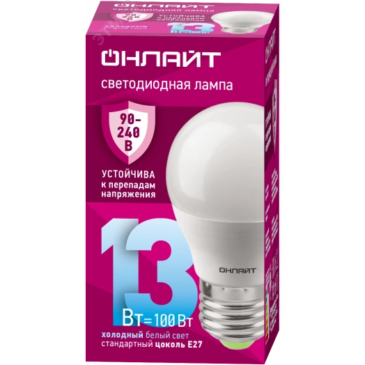 Лампа светодиодная 13вт OLL-G45-13-230-6.5K-E27-FR PRO 90-240В ОНЛАЙТ