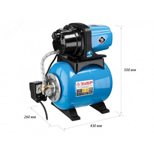 Насосная станция автоматическая НАС-М3-800-Ч ЗУБР, бак 20 л, 800 Вт, чугунный корпус