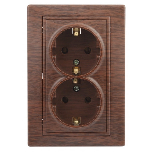 Розетка 2X2P+E Schuko, 16А-250В, СУ, Plano, венге, 1-205-10