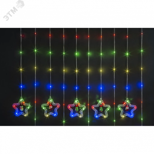 Гирлянда новогодняя светодиодная NGF-D035-03 бахрома звезды и фигурки RGBY 3х0.6м IP20