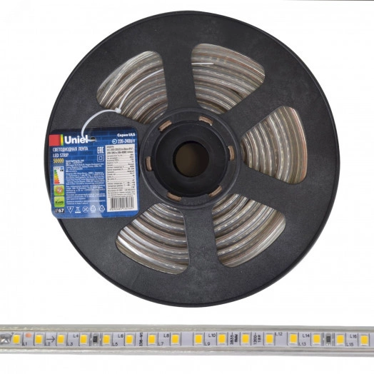 Светодиодная гибкая герметичная лента ULS-2835-120LED/m-10мм-IP67-220V-10W/m-50M-4000K Бобина 50 м (4000K)