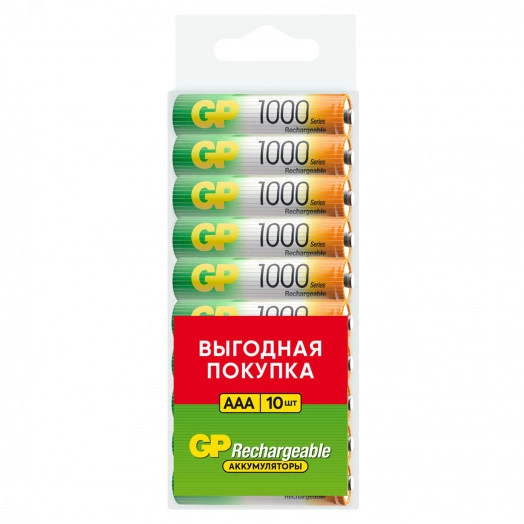 Аккумулятор перезаряжаемый GP 100AAAHC AAA емкости 930 10 шт. в пластиковом боксе