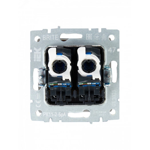 BRITE Розетка компьютерная двойная RJ45 кат.6 РК11-2-БрА алюминий IEK