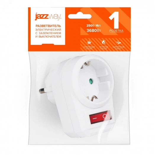 Переходник JAZZway AD-1GS с заземлением и выключателем