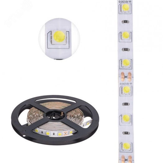 Лента LED 3 м 12 В 5050 6500 К IP23 60 LED/м для БП с клеммами LAMPER