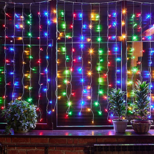 Занавес светодиодный с эффектом мерцания 3х2м 264 светодиода Разноцветный свет Провод прозрачный ULD-C3020-264/TTK MULTI IP44