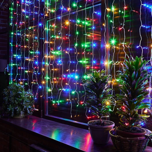 Занавес светодиодный с эффектом мерцания 3х2м 264 светодиода Разноцветный свет Провод прозрачный ULD-C3020-264/TTK MULTI IP44