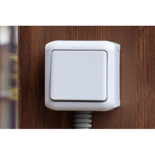 Выключатель одноклавишный, наружный IP44, 10А, серый