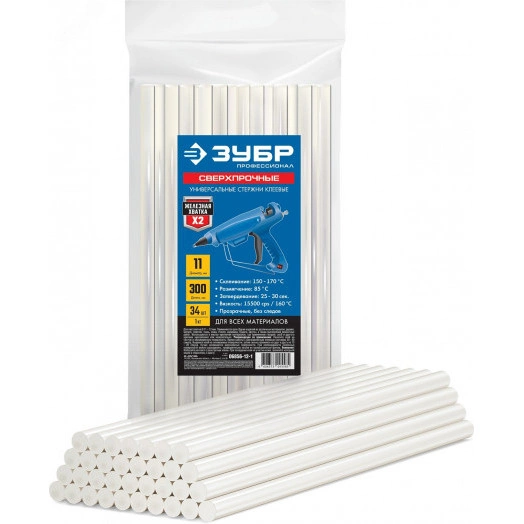 Стержни прозрачные сверхпрочные клеевые Профессионал, d 11 х 300 мм (11-12 мм) 34 шт. 1 кг