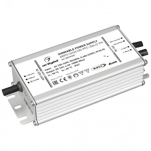 Блок питания ARPV-UH24100-PFC-DALI-PH (24V, 4.2A, 100W) (IP67 металл, 7 лет)