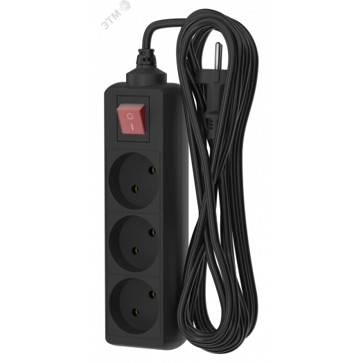 Удлинитель сетевой  10-53S, 5м, 3 розетки, 10А, с выкл., Черный
